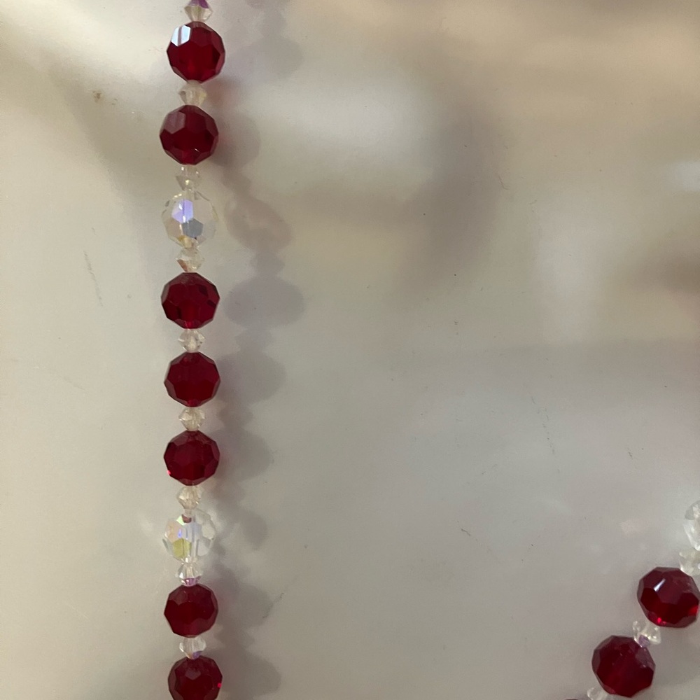 Vintage red clear faceted crystal necklace rhinestones - Picture 6 of 8